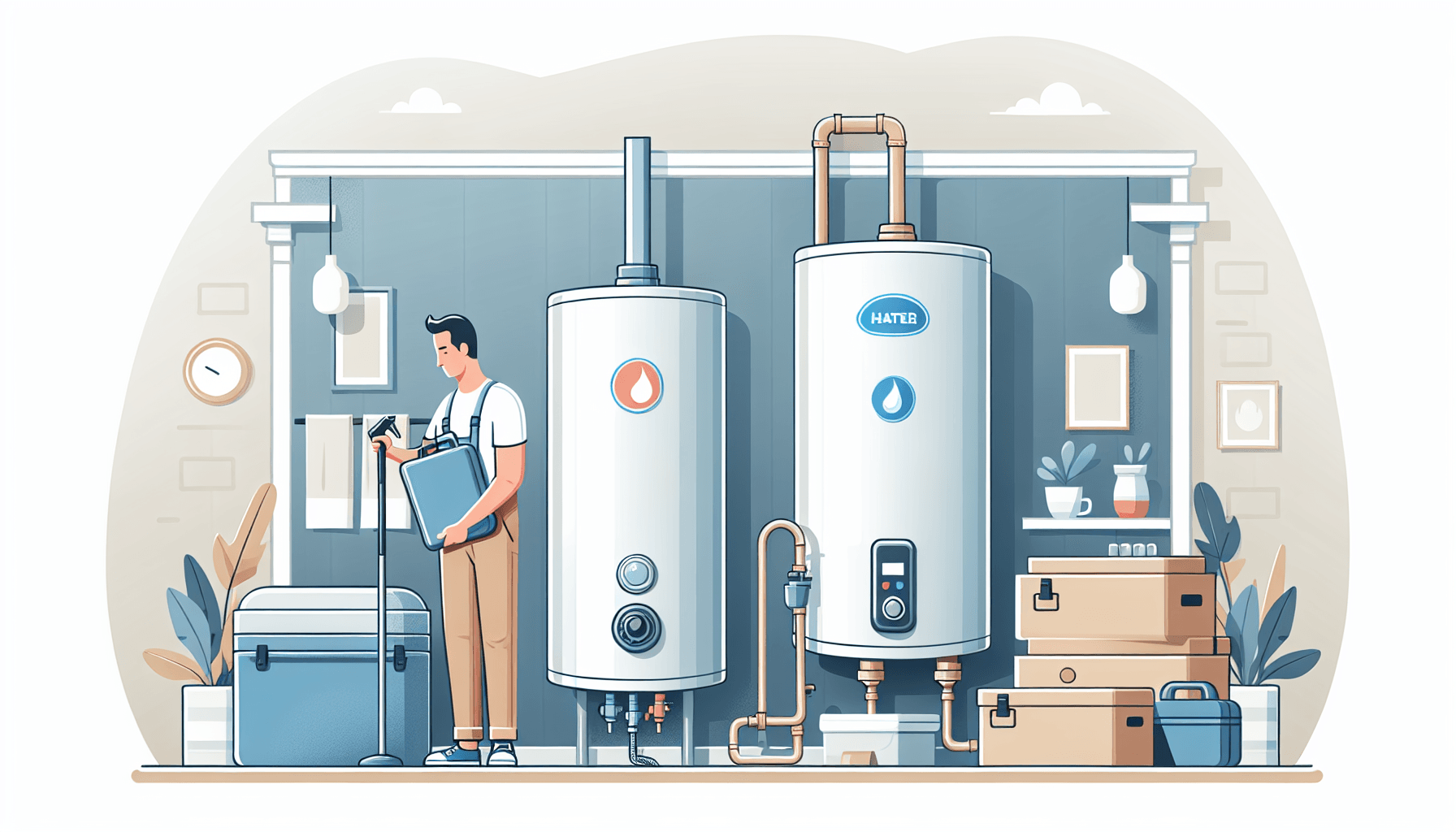 Side-by-side illustration of tank and tankless water heaters